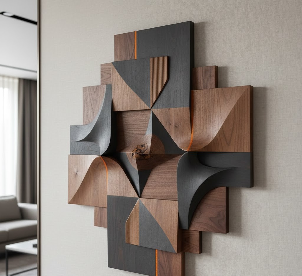 Abstrakte Wandkunst aus Holz